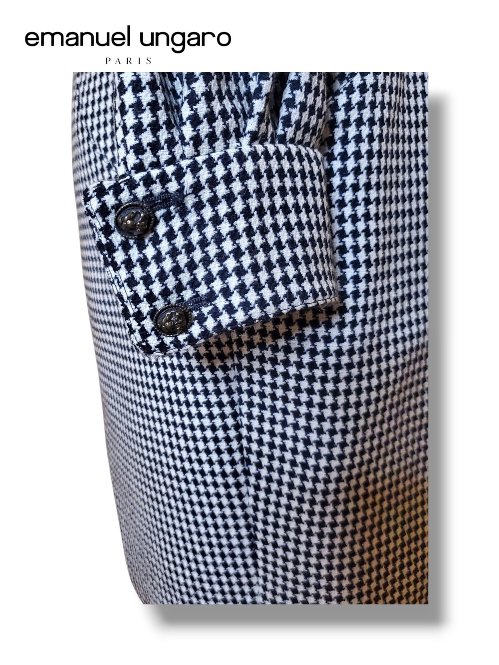 Emanuel Ungaro Parallele Houndstooth Button Front Dress Size 4 Vintage Luxury - Picture 11 of 17
